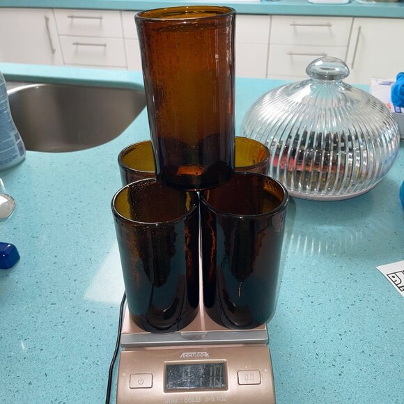 Vintage Bubble Tumblers Hand Blown Dark Amber Set of 5 Collectible - Picture 4 of 14